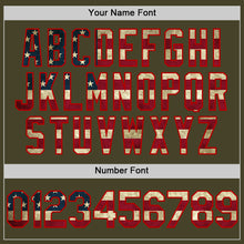 Load image into Gallery viewer, Custom Olive Vintage USA Flag Red-Cream Line Authentic Salute To Service Baseball Jersey