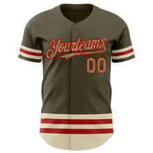 Load image into Gallery viewer, Custom Olive Camo Red-Cream Line Authentic Salute To Service Baseball Jersey