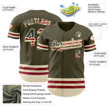 Load image into Gallery viewer, Custom Olive Vintage USA Flag Cream-Maroon Line Authentic Salute To Service Baseball Jersey