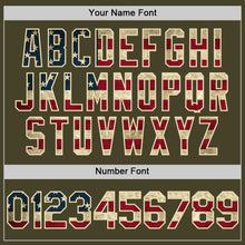 Load image into Gallery viewer, Custom Olive Vintage USA Flag Cream-Maroon Line Authentic Salute To Service Baseball Jersey