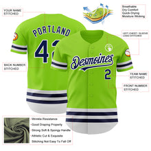 Load image into Gallery viewer, Custom Neon Green Navy-White Line Authentic Baseball Jersey