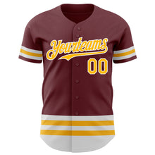 Load image into Gallery viewer, Custom Burgundy Gold-White Line Authentic Baseball Jersey