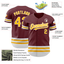 Load image into Gallery viewer, Custom Burgundy Gold-White Line Authentic Baseball Jersey