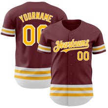 Load image into Gallery viewer, Custom Burgundy Gold-White Line Authentic Baseball Jersey