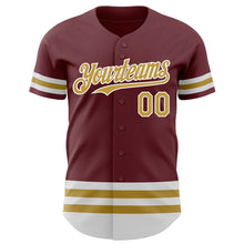 Load image into Gallery viewer, Custom Burgundy Old Gold-White Line Authentic Baseball Jersey