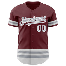 Load image into Gallery viewer, Custom Burgundy Gray-White Line Authentic Baseball Jersey