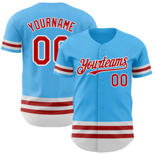 Load image into Gallery viewer, Custom Sky Blue Red-White Line Authentic Baseball Jersey