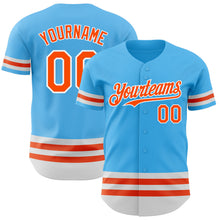 Load image into Gallery viewer, Custom Sky Blue Orange-White Line Authentic Baseball Jersey