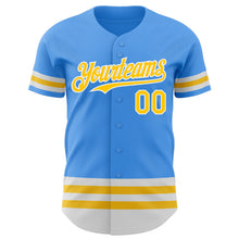Load image into Gallery viewer, Custom Electric Blue Yellow-White Line Authentic Baseball Jersey