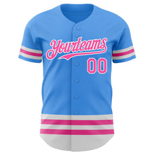 Load image into Gallery viewer, Custom Electric Blue Pink-White Line Authentic Baseball Jersey