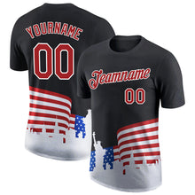 Load image into Gallery viewer, Custom Black Red-White 3D American Flag Patriotic Performance T-Shirt
