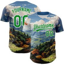 Load image into Gallery viewer, Custom White Grass Green 3D Pattern Design Mountains Landscape Authentic Baseball Jersey