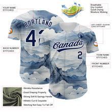 Load image into Gallery viewer, Custom White Navy 3D Pattern Design Mountains Landscape Authentic Baseball Jersey