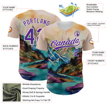Load image into Gallery viewer, Custom White Purple 3D Pattern Design Mountains Landscape Authentic Baseball Jersey