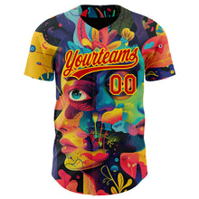 Load image into Gallery viewer, Custom Black Red-Yellow 3D Pattern Design Abstract Painting Authentic Baseball Jersey