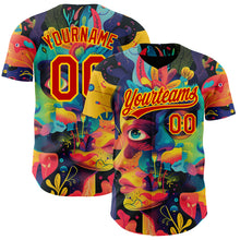 Load image into Gallery viewer, Custom Black Red-Yellow 3D Pattern Design Abstract Painting Authentic Baseball Jersey