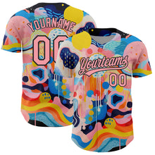Load image into Gallery viewer, Custom Medium Pink Black 3D Pattern Design Abstract Painting Authentic Baseball Jersey