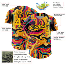 Load image into Gallery viewer, Custom Gold Black 3D Pattern Design Abstract Painting Authentic Baseball Jersey