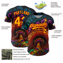 Load image into Gallery viewer, Custom Black Gold-Red 3D Pattern Design Peacock With Feather Authentic Baseball Jersey