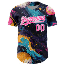 Load image into Gallery viewer, Custom Black Pink-White 3D Pattern Design Abstract Liquid Painting Authentic Baseball Jersey