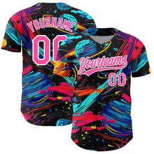 Load image into Gallery viewer, Custom Black Pink-White 3D Pattern Design Space With Planets And Rockets Authentic Baseball Jersey