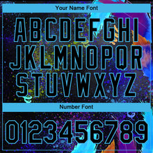 Load image into Gallery viewer, Custom Black Sky Blue 3D Pattern Design Holi Festival Color Powder Performance T-Shirt