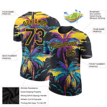 Load image into Gallery viewer, Custom Black Yellow 3D Pattern Design Tropical Hawaii Palms Trees Performance T-Shirt