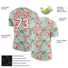 Load image into Gallery viewer, Custom Teal White-Red 3D Pattern Design Tropical Hawaii Flower With Bird Performance T-Shirt