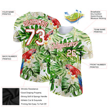 Load image into Gallery viewer, Custom White Red 3D Pattern Design Tropical Hawaii Plant With Bird Performance T-Shirt