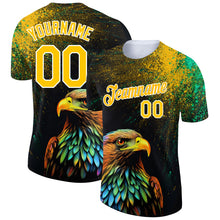 Load image into Gallery viewer, Custom Black Yellow-White 3D Pattern Design Holi Festival Color Powder Performance T-Shirt