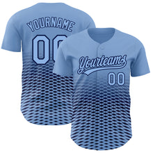 Load image into Gallery viewer, Custom Light Blue Navy 3D Pattern Design Gradient Lines Authentic Baseball Jersey