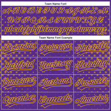 Load image into Gallery viewer, Custom Purple Gold 3D Pattern Design Geometric Stars Authentic Baseball Jersey