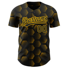 Load image into Gallery viewer, Custom Black Gold 3D Pattern Design Halftone Geometric Shapes Authentic Baseball Jersey
