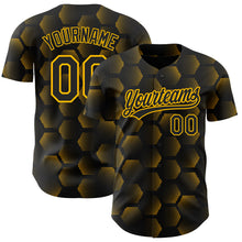 Load image into Gallery viewer, Custom Black Gold 3D Pattern Design Halftone Geometric Shapes Authentic Baseball Jersey