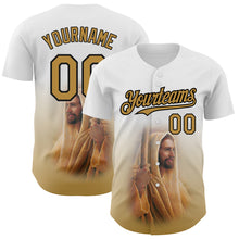 Load image into Gallery viewer, Custom White Old Gold-Black 3D Pattern Design Religion Jesus Christ Authentic Baseball Jersey