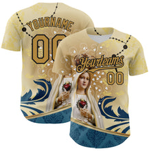 Load image into Gallery viewer, Custom Old Gold Black 3D Pattern Design Religion Virgin Mary Authentic Baseball Jersey