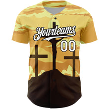 Load image into Gallery viewer, Custom Yellow White-Black 3D Pattern Design Religion Cross Jesus Christ Good Friday Authentic Baseball Jersey