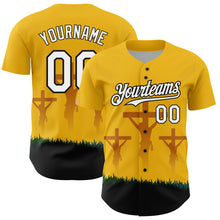 Load image into Gallery viewer, Custom Yellow White-Black 3D Pattern Design Religion Cross Jesus Christ Good Friday Authentic Baseball Jersey