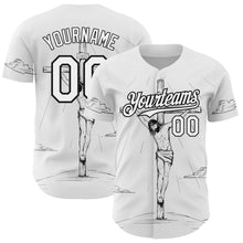 Load image into Gallery viewer, Custom White Black 3D Pattern Design Religion Cross Jesus Christ Good Friday Authentic Baseball Jersey
