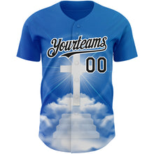 Load image into Gallery viewer, Custom Royal Black-White 3D Pattern Design Religion Cross Jesus Christ Good Friday Authentic Baseball Jersey
