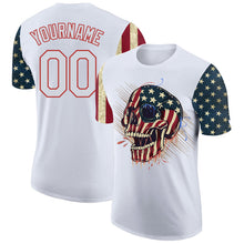 Load image into Gallery viewer, Custom White Red 3D Skull Head With American Flag Performance T-Shirt