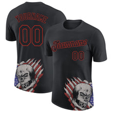 Load image into Gallery viewer, Custom Black Red 3D Skull With American Flag Performance T-Shirt
