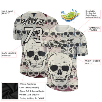 Custom City Cream Black 3D Skull Fashion Performance T-Shirt