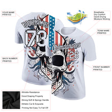 Load image into Gallery viewer, Custom White Black 3D Skull With American Flag Performance T-Shirt