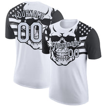 Load image into Gallery viewer, Custom White Black 3D Skull With American Flag Performance T-Shirt