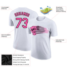 Load image into Gallery viewer, Custom White Pink-Black 3D Skull With American Flag Performance T-Shirt