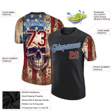 Load image into Gallery viewer, Custom Black Crimson-Blue 3D Skull With American Flag Performance T-Shirt