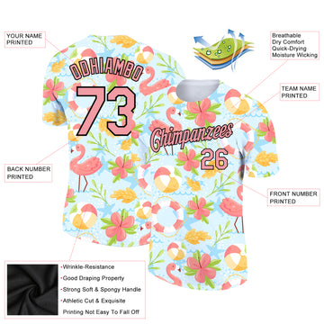 Custom White Medium Pink-Black 3D Pattern Design Tropical Hawaii Flamingo Performance T-Shirt