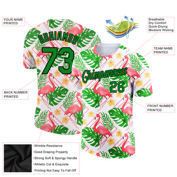 Custom White Grass Green-Black 3D Pattern Design Tropical Hawaii Flamingo Performance T-Shirt