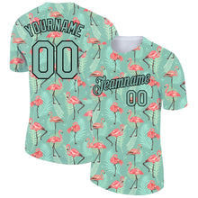 Load image into Gallery viewer, Custom Teal Black 3D Pattern Design Tropical Hawaii Flamingo Performance T-Shirt